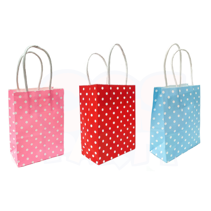 Mini Flat Paper Bags in Dark Pink or Blue Polka Dots, Made by