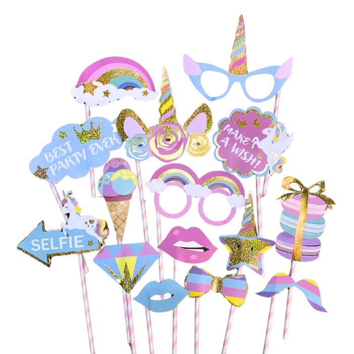 15pc Hotstamp Photo Booth Props Set (Unicorn)