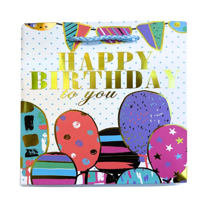 15cm x 14.5cm x 6cm Hotstamp Happy Birthday Paper Bag