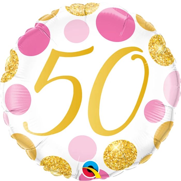 18 Inch Happy 50 Birthday Pink Gold Dots Round Foil Balloon Q88187