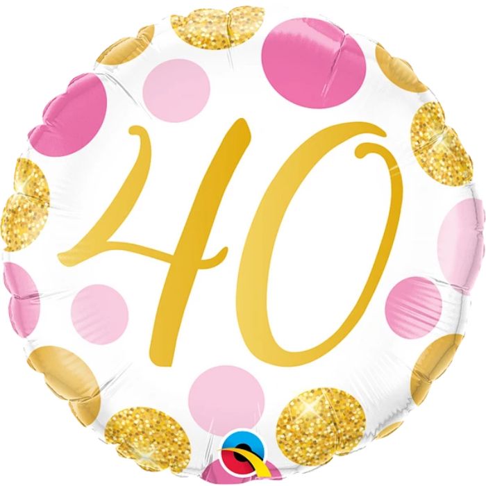 18 Inch Happy 40 Birthday Pink Gold Dots Round Foil Balloon Q88184