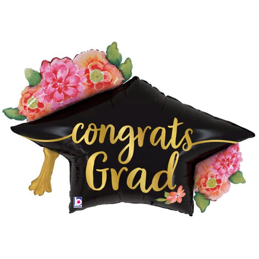 41 Inch Watercolor Floral Congrats Graduation Hat BL25181P