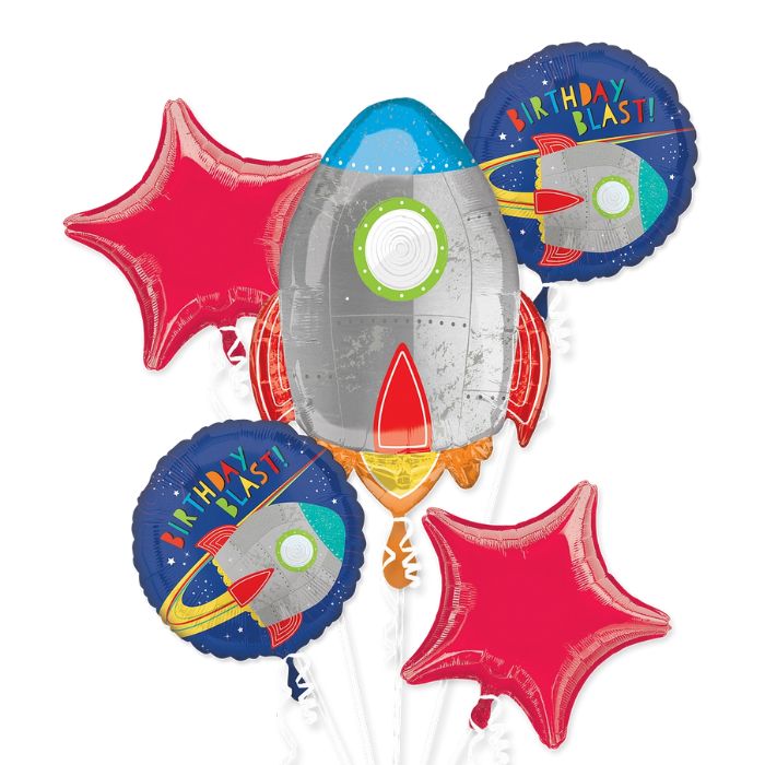 Blast Off Birthday 5pc Bouquet Foil Balloon A39479