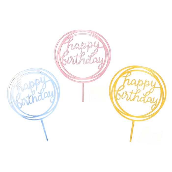 Acrylic Round Happy Birthday Cake Topper