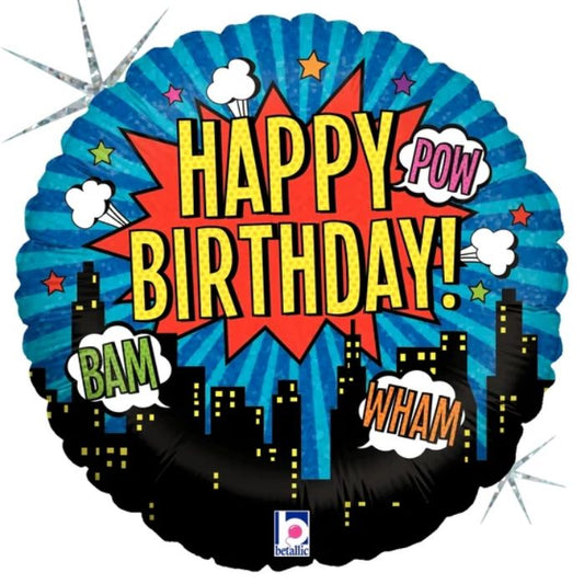 18 Inch Holographic Superhero Birthday Foil Balloon BL36558H