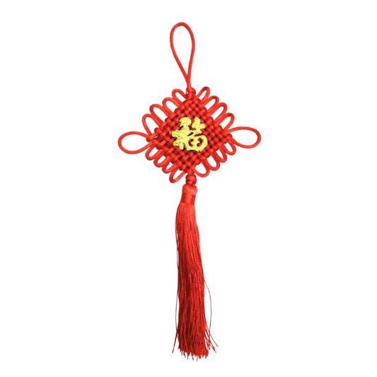 CNY 11x28cm Chinese Knot with Tassel (Red Fu)