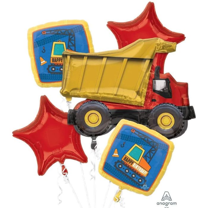 Construction Vehicle Birthday 5pc Foil Balloon Bouquet A42400