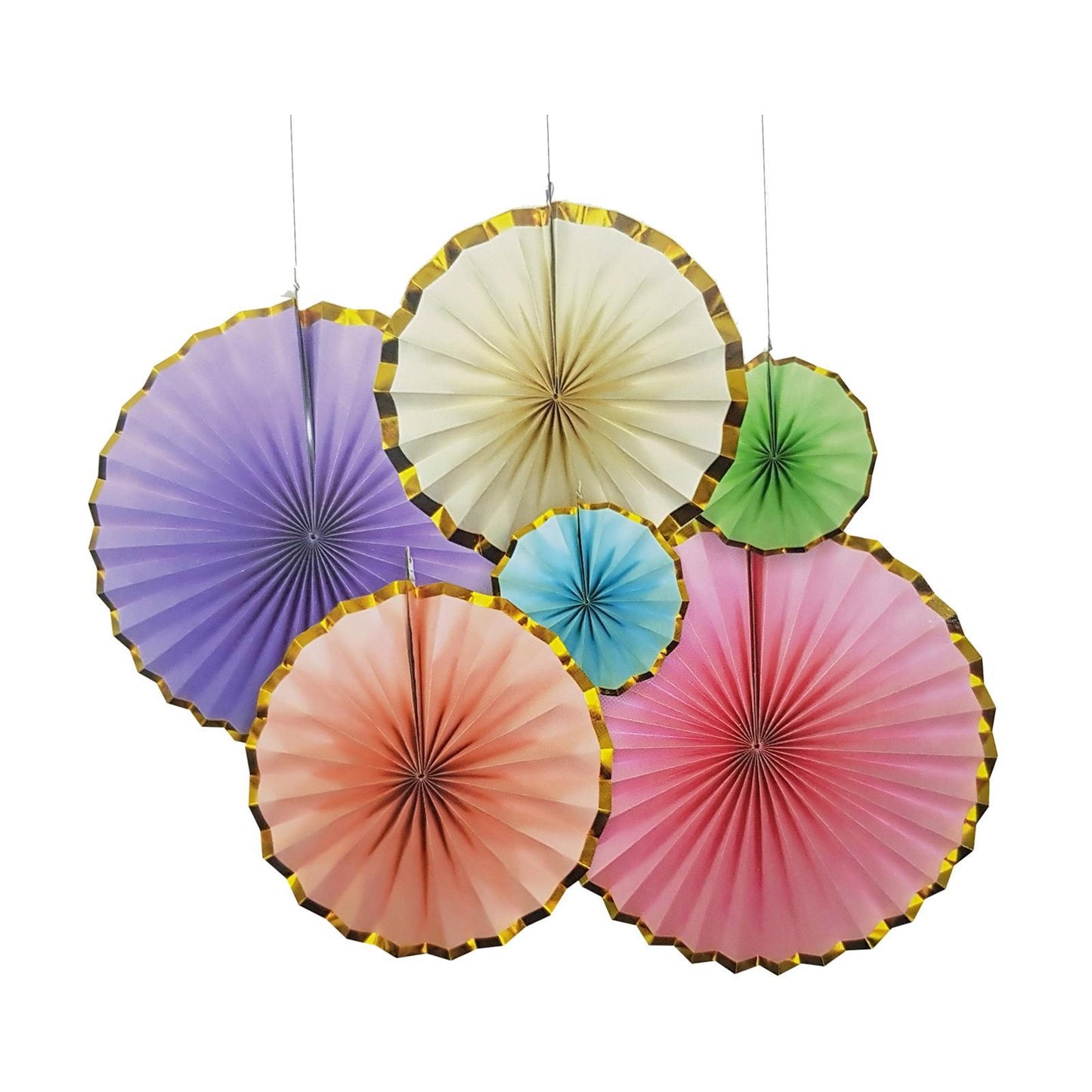 6pc Shiny Edge Paper Fan Set