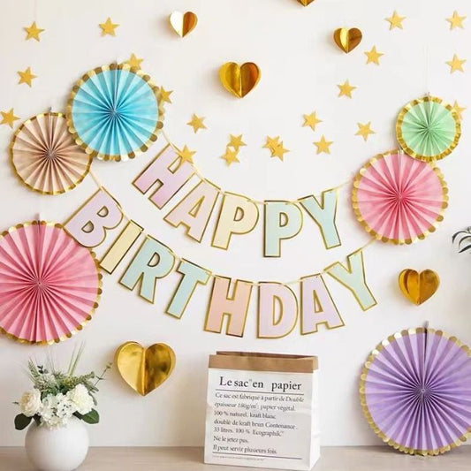 Gold Pastel Happy Birthday Banner