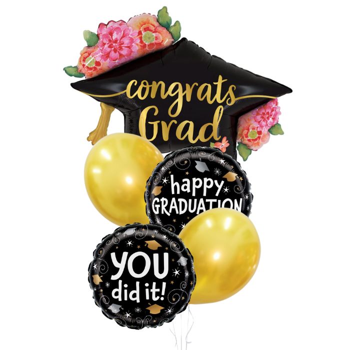 Floral Graduation Theme Helium Balloon Bouquet