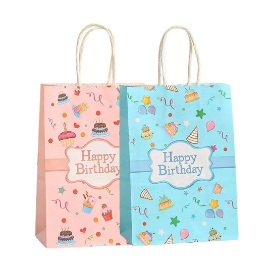 15cm X 21cm X 8cm Blue Pink Happy Birthday Kraft Paper Bag