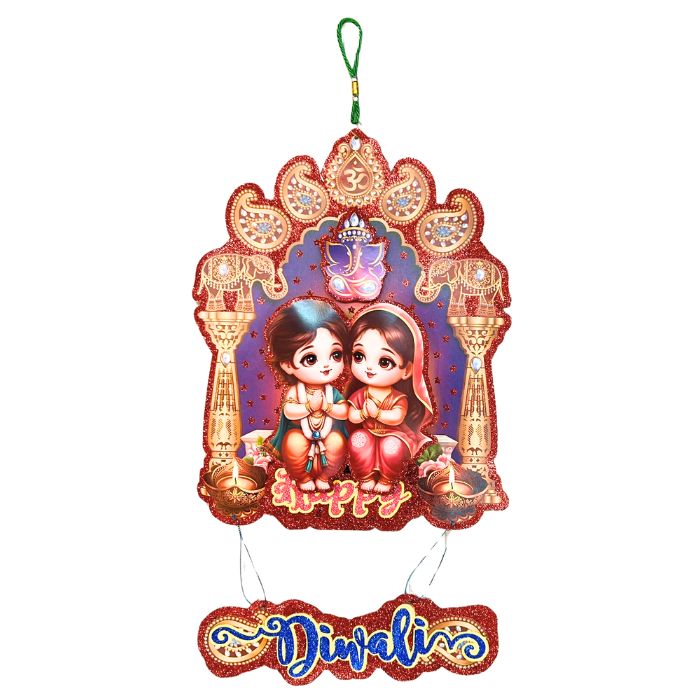 65x32cm Happy Diwali Girl Boy Hanging Decoration Y112