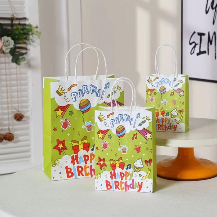 Green Happy Birthday Kraft Paper Bag