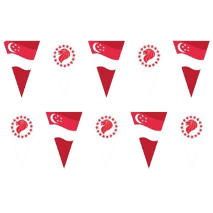 Singapore Triangle Flag Bunting (Red/White)