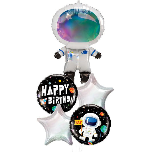 Iridescent Astronaut Theme Helium Balloon Bouquet