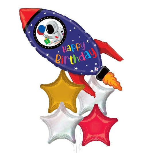 Birthday Rocket Ship Theme Helium Balloon Bouquet