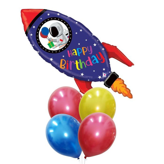 Birthday Rocket Ship Theme Helium Balloon Bouquet