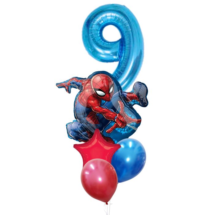 Spiderman Number Latex Theme Helium Balloon Bouquet