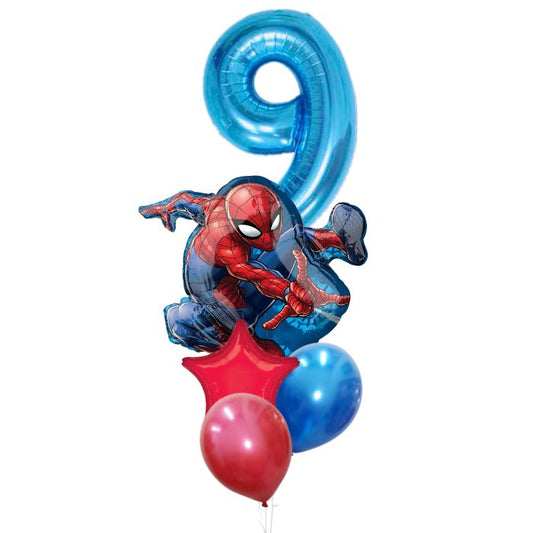 Spiderman Number Latex Theme Helium Balloon Bouquet