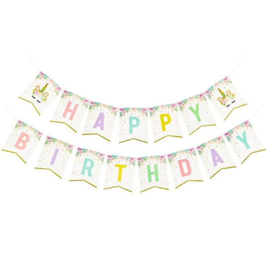 Happy Birthday Unicorn Theme Flag Banner